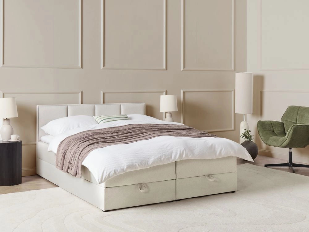 Letto matrimoniale Imbottito Tessuto bianco sporco 160 x 200 cm Con Testiera Trapuntata
