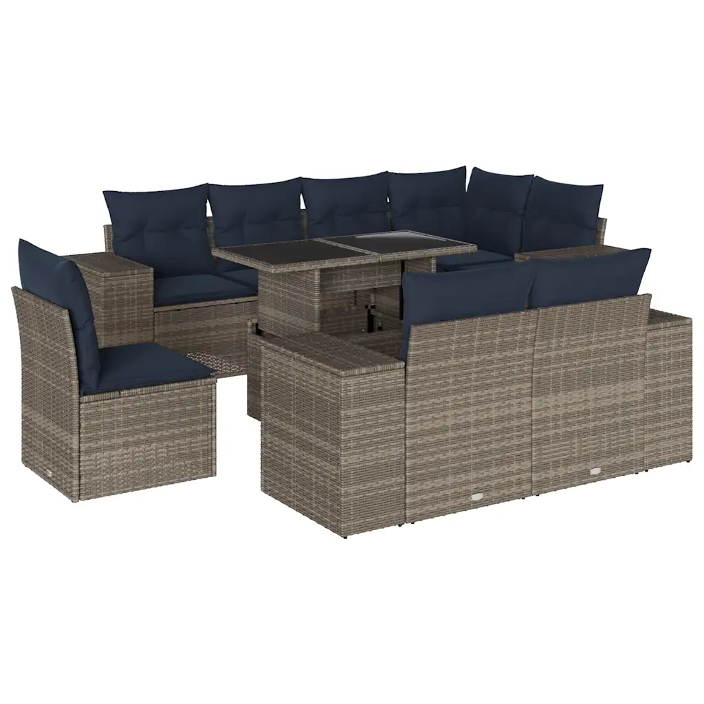 Set Divani da Giardino 9 pz con Cuscini Grigio in Polyrattan 3269301