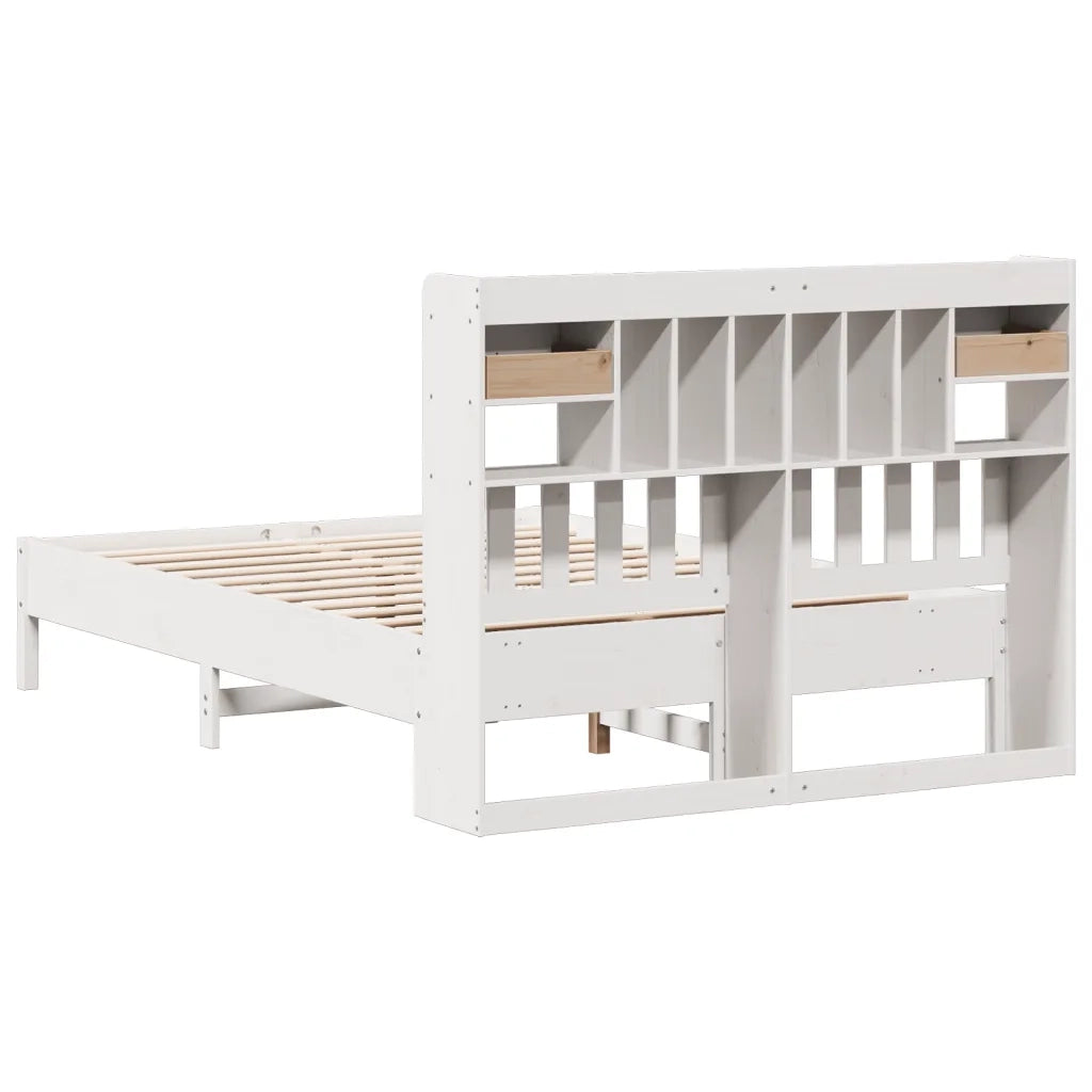 Letto Libreria senza Materasso-Struttura Letto con contenitore Bianco 135x190 cm Legno di Pino 765113