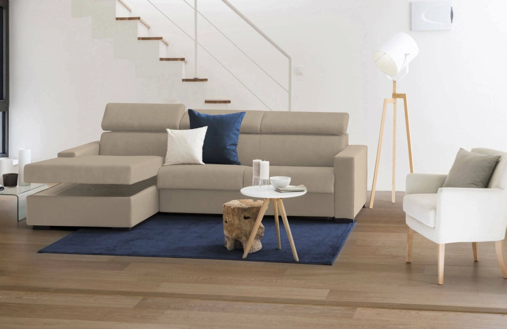 Alibabah, Divano Letto con Penisola Sfoderabile Made in Italy, 280x95 cm Beige
