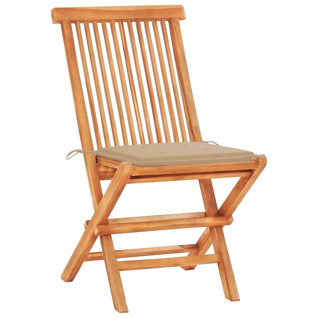 Set da Bistrot 3 pz | Set Salotto da Giardino con Cuscini Beige in Legno Massello di Teak