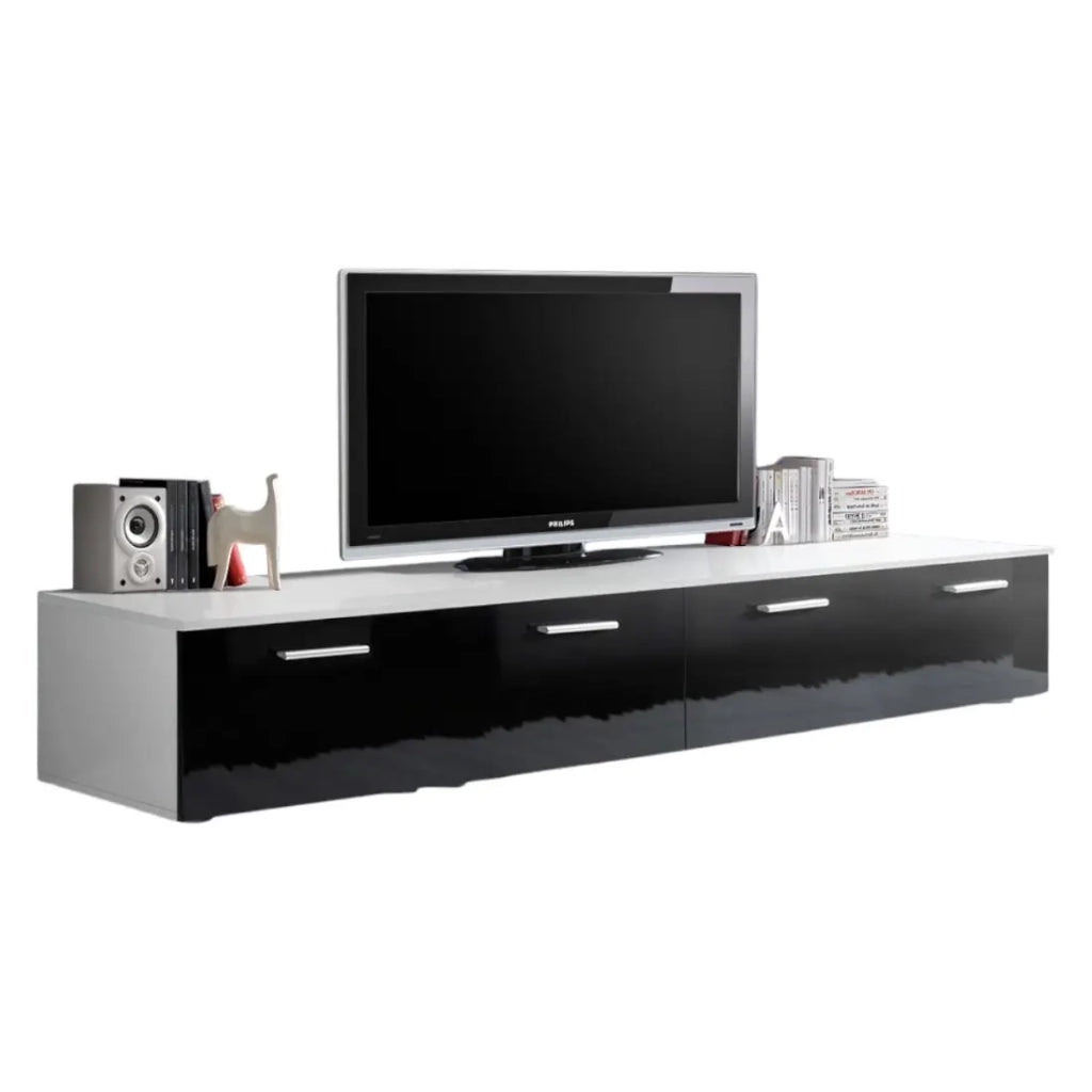 Mobile TV 200cm Collezione COMET. Colore bianco e nero. 2 ante a ribalta.