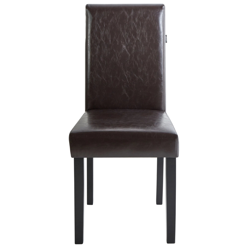Set di 2 sedie da pranzo in ecopelle marrone con gambe in legno tradizionali