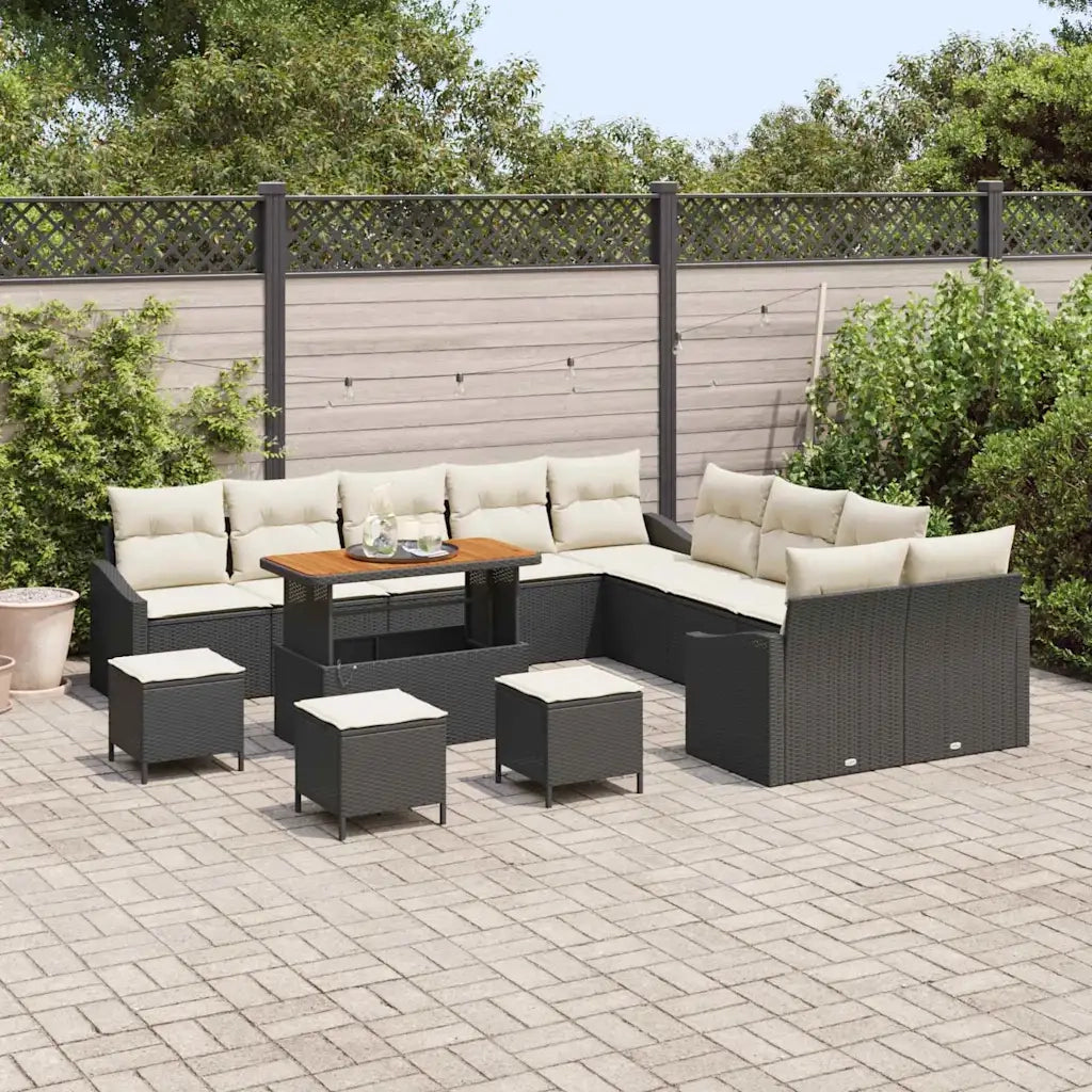 Set Divano da Giardino con cuscino 13 pcs Nero Poly Rattan 3364670