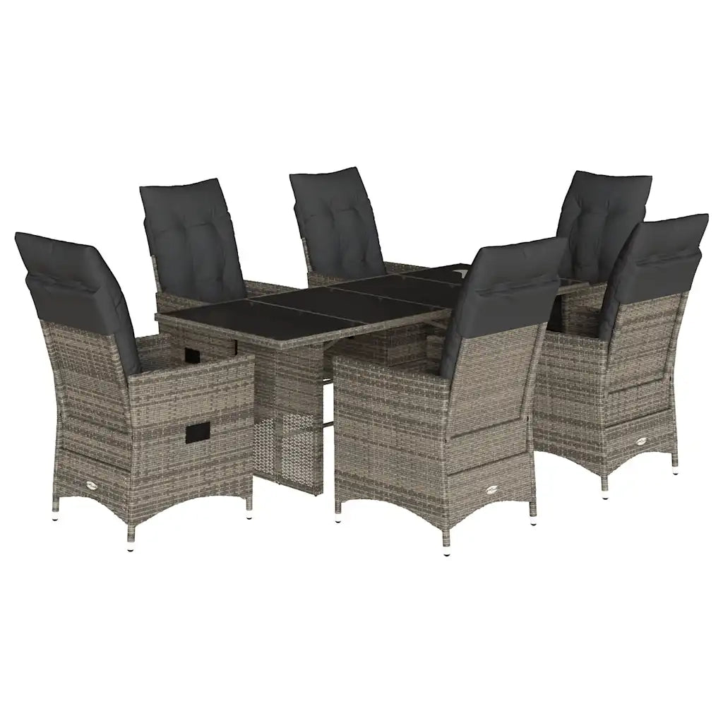 Set da Pranzo da Giardino 7 pz con Cuscini in Polyrattan Grigio 3276744