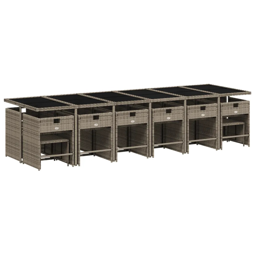 Set da Pranzo da Giardino 17pz con Cuscini Grigio in Polyrattan 3277951