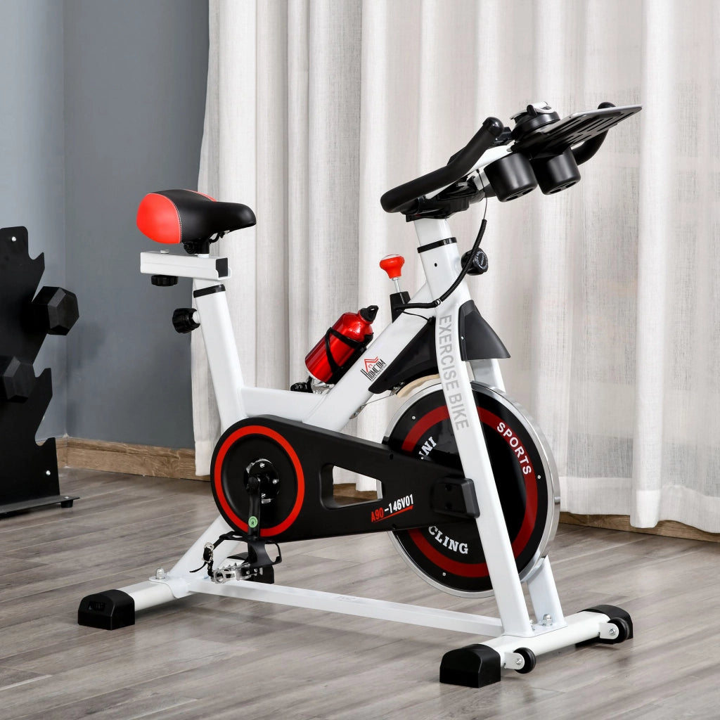 Bicicletta da Camera Fitness Professionale Silenziosa ¨C zephmum ¨C Bianco con Monitor LCD e Vassoio