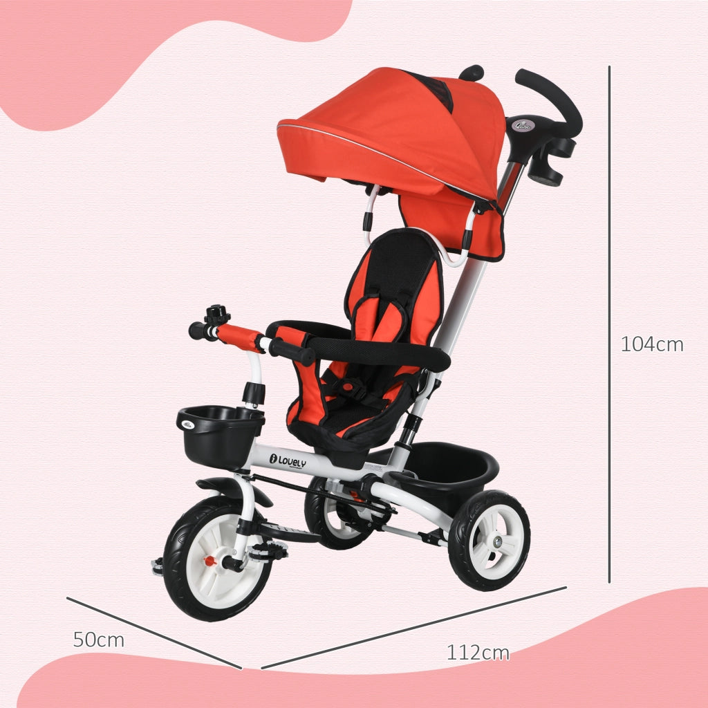 Triciclo Bambini 6 in 1 con Maniglia, Cestino, Cintura ¨C zephmum ¨C Rosso