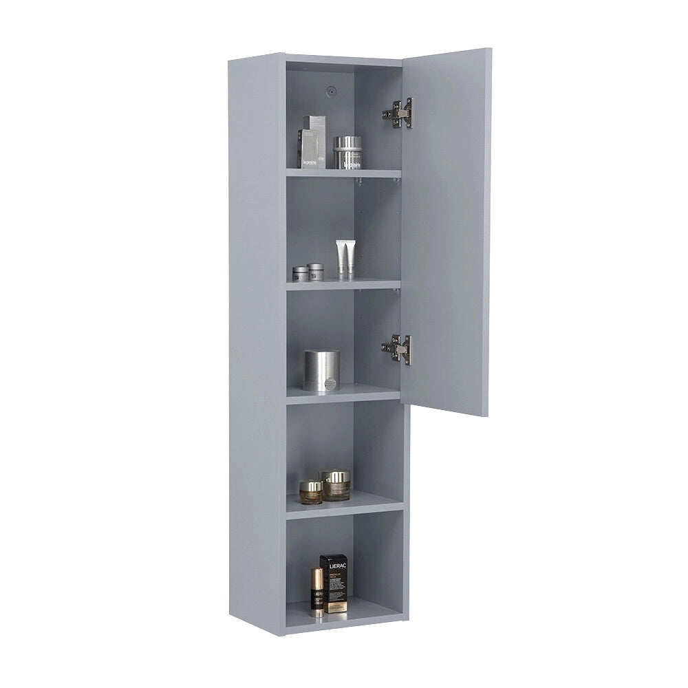 Colonna bagno sospesa azzurra 30x115 cm con quattro mensole e anta soft-close Nuvola
