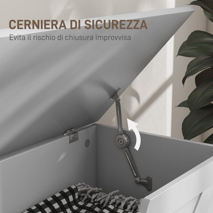 Cassapanca con Cerniere di Sicurezza Contenitore Capacità 127L 100x40x45cm in Legno Bianco