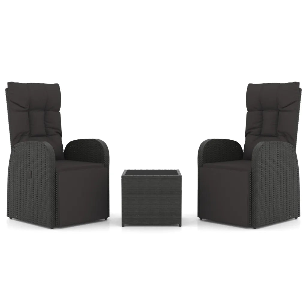 Set Mobili da Giardino 3 pz Nero Polyrattan e Acciaiocod mxl 76412