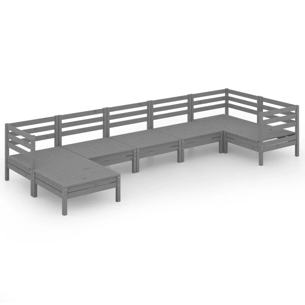 Set Salotto da Giardino 7 pz | Set di Mobili da Esterno in Legno Massello di Pino Grigio