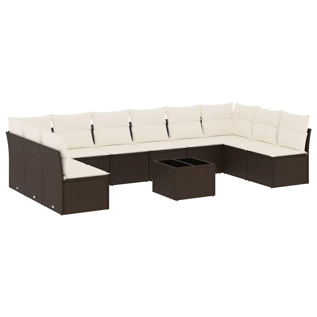 Set Divani da Giardino 11 pz con Cuscini Polyrattan Marrone 3218103