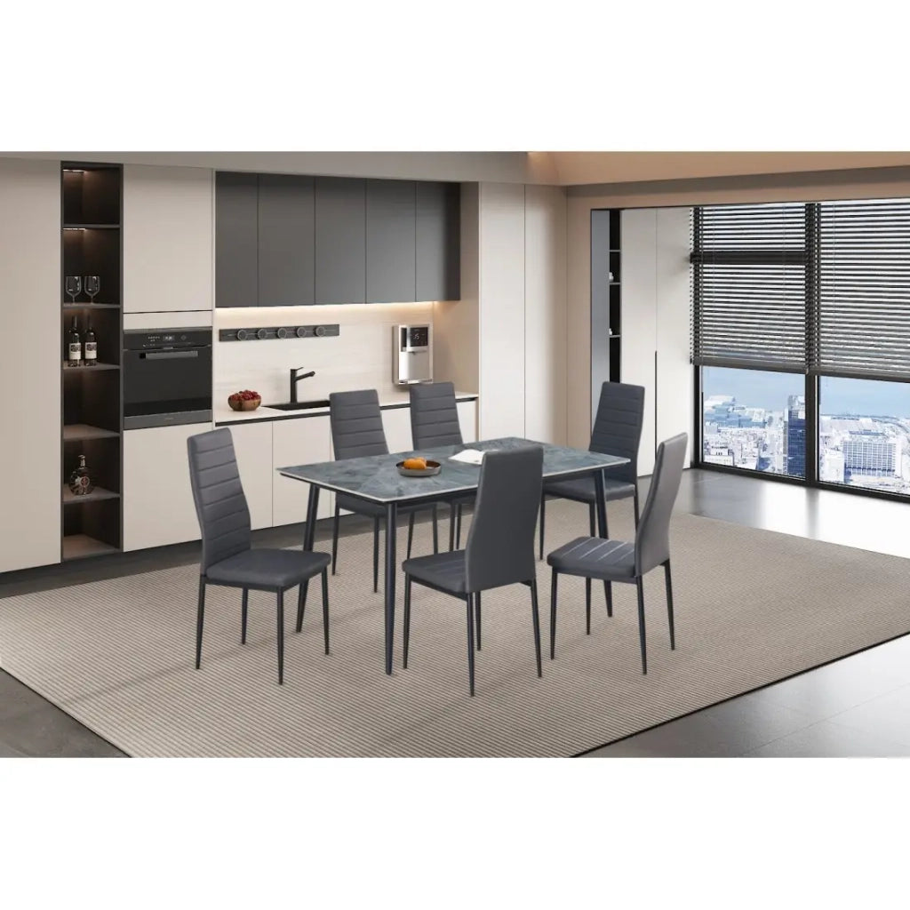 Tavolo da pranzo GRANVIA – 140x80 cm effetto ardesia e gambe in metallo