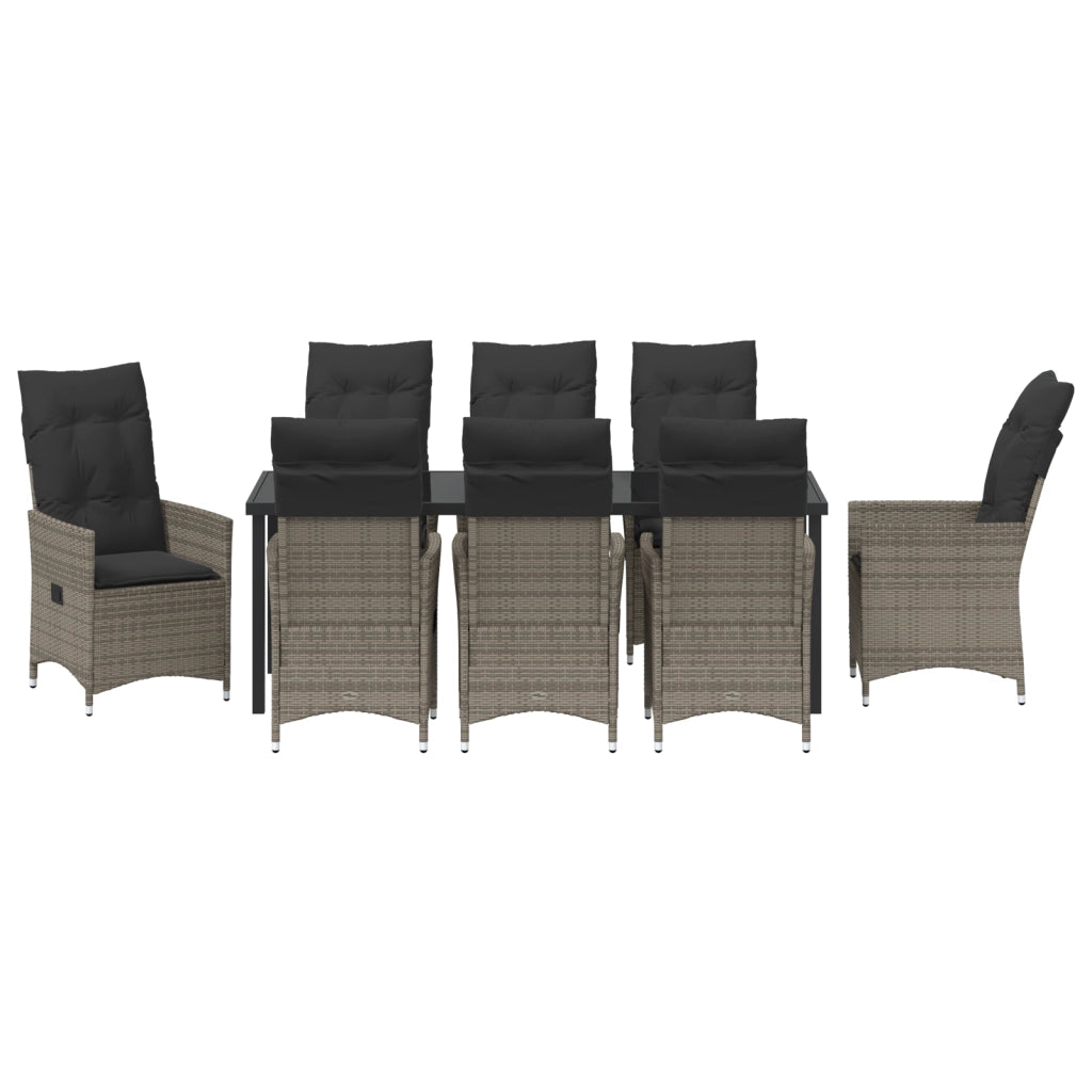 Set da Pranzo da Giardino 9 Pezzi con Cuscini Grigio Polyrattan