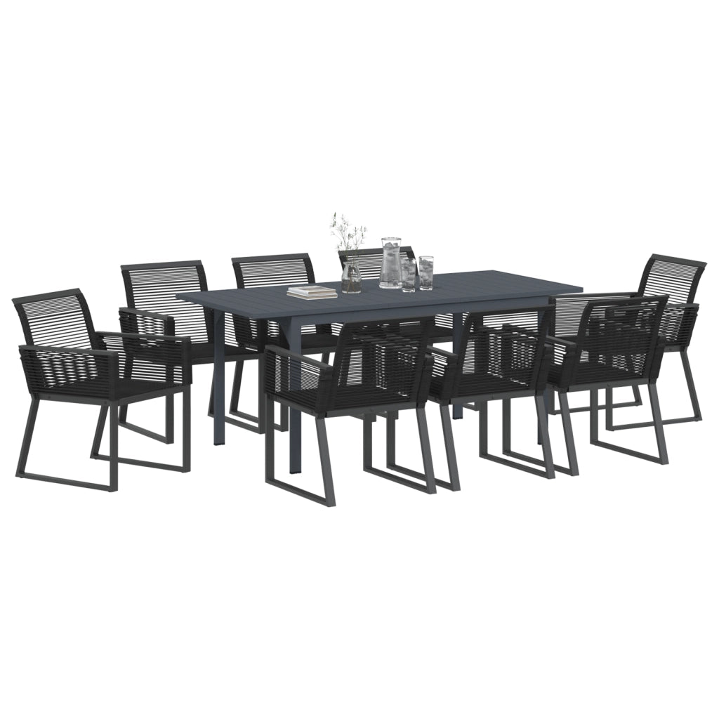 Set da Pranzo da Giardino 6 Pezzi in Acciaio Nero e Polyrattan