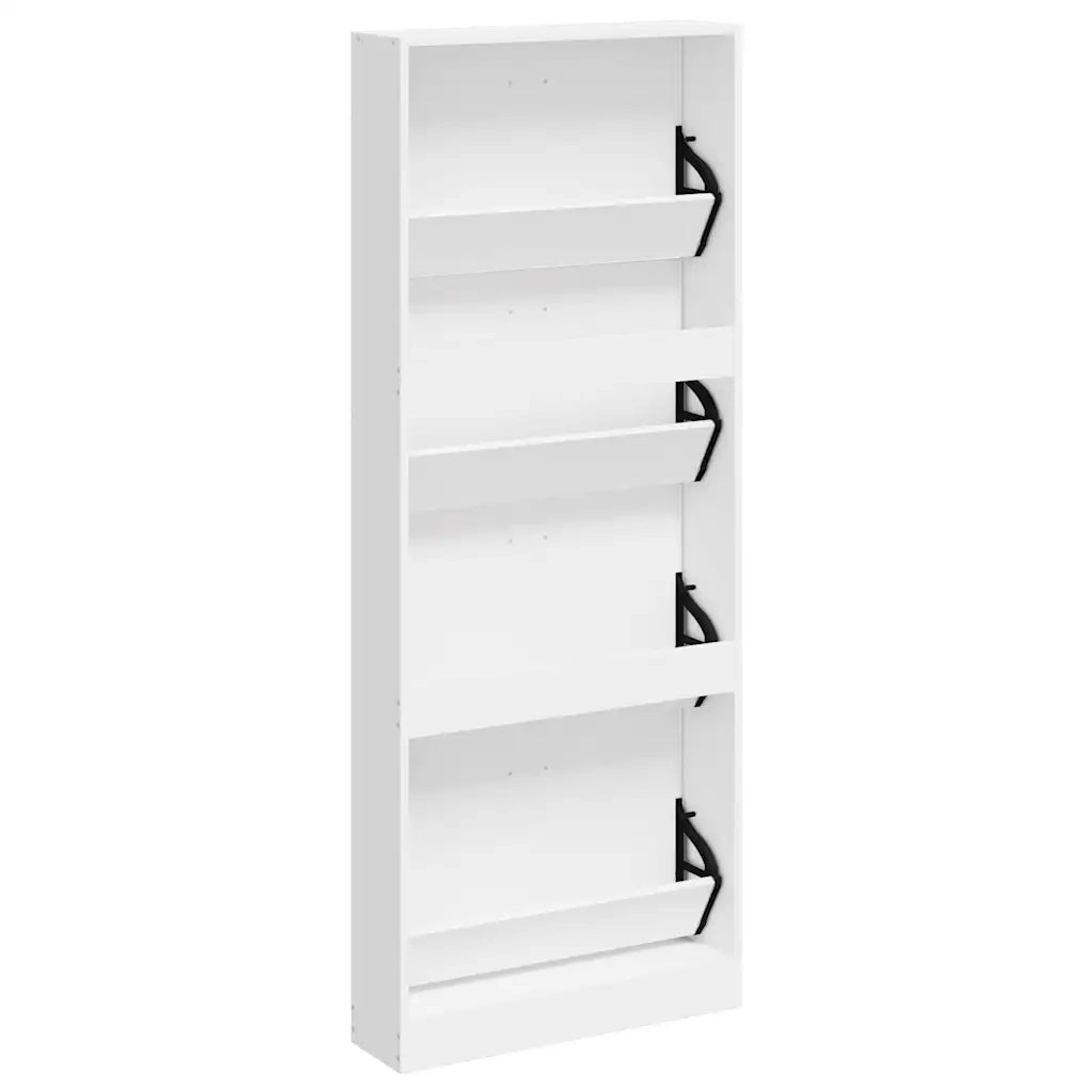 Scarpiera-Scaffale per scarpe Bianco Lucido 59x17x150 cm in Legno Multistrato