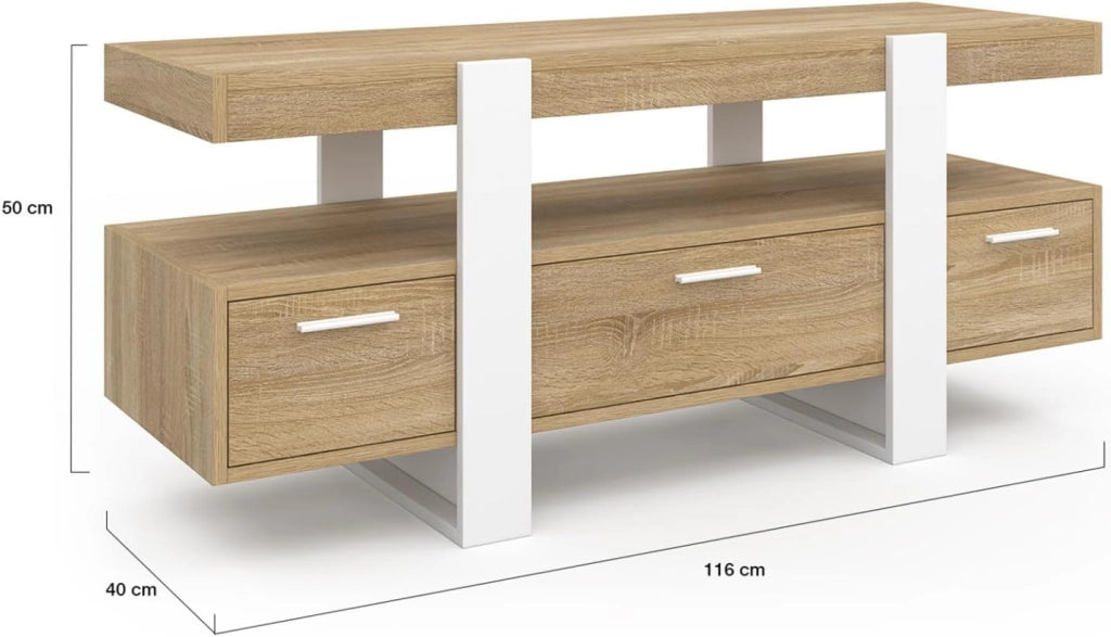 Porta TV PHOENIX da 116 cm con cassetti in legno e bianco