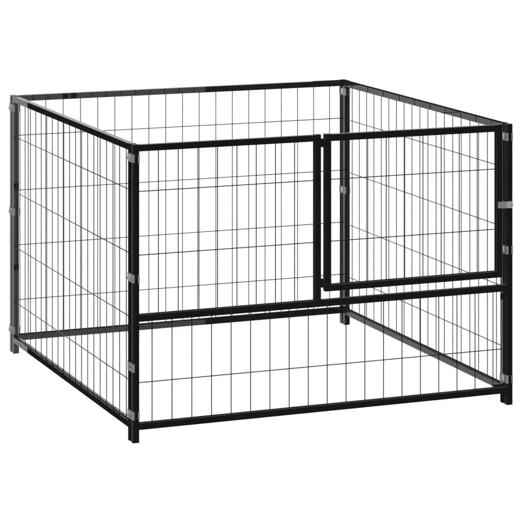 Gabbia per cani da esterno recinto per animali parco cani nero 100 x 100 x 70 cm acciaio 02_0000489