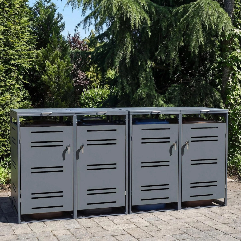 Copribidone Spazzatura Esterno 120-240L, Copribidone Doppio con Porte Blocchettabili con Chiavi, Maniglie e Corte, Casetta Pattumiera Differenziata da Patio, Cortile e Giardino (Grigio)