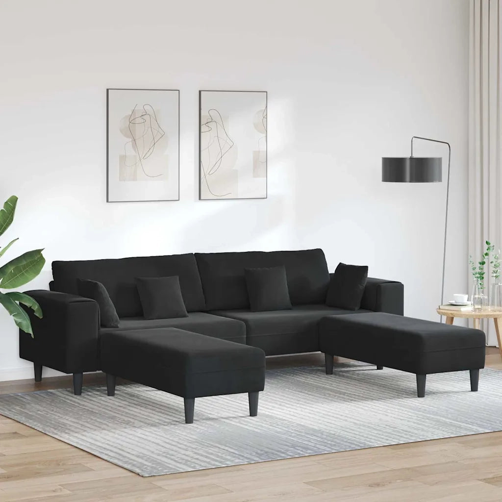 vidaXL Divano in Velluto con cuscino 3 pcs Nero 208 cm Velluto