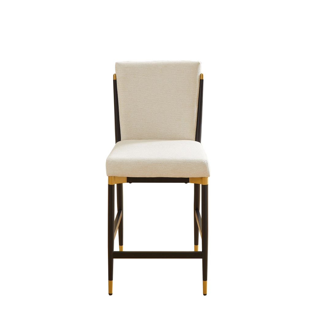 2er-Set Sgabelli da Bar in altezza bancone - Zephmum- Stile scandinavo, struttura nero-oro, cuscino crema