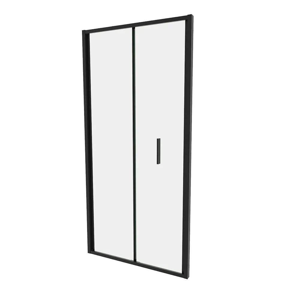 Porta doccia 90cm con apertura a libro profili slim nero opaco vetro 6mm trasparente h190 | Portofino