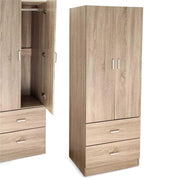 ARMADIO 2 ANTE 2 CASSETTI LEGNO TRUCIOLARE ROVERE 60X42X180 CM