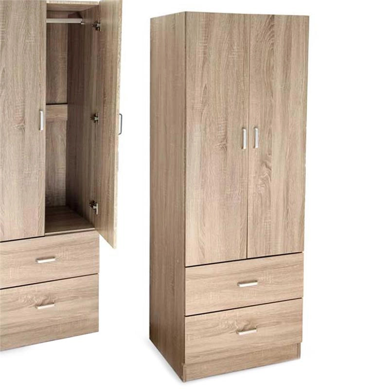 ARMADIO 2 ANTE 2 CASSETTI LEGNO TRUCIOLARE ROVERE 60X42X180 CM