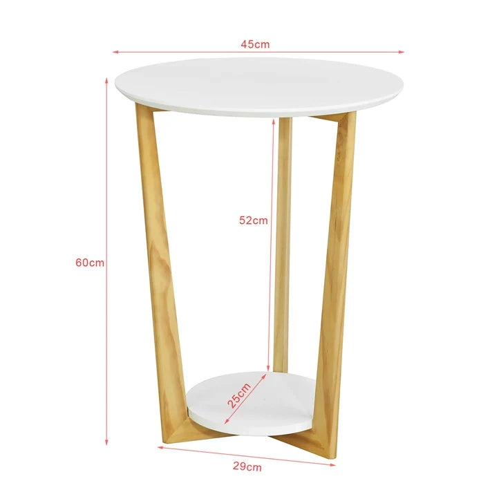 Tavolino basso da divano, Tavolino da caffè, con 2 piani,rotondo,bianco,FBT52-WN