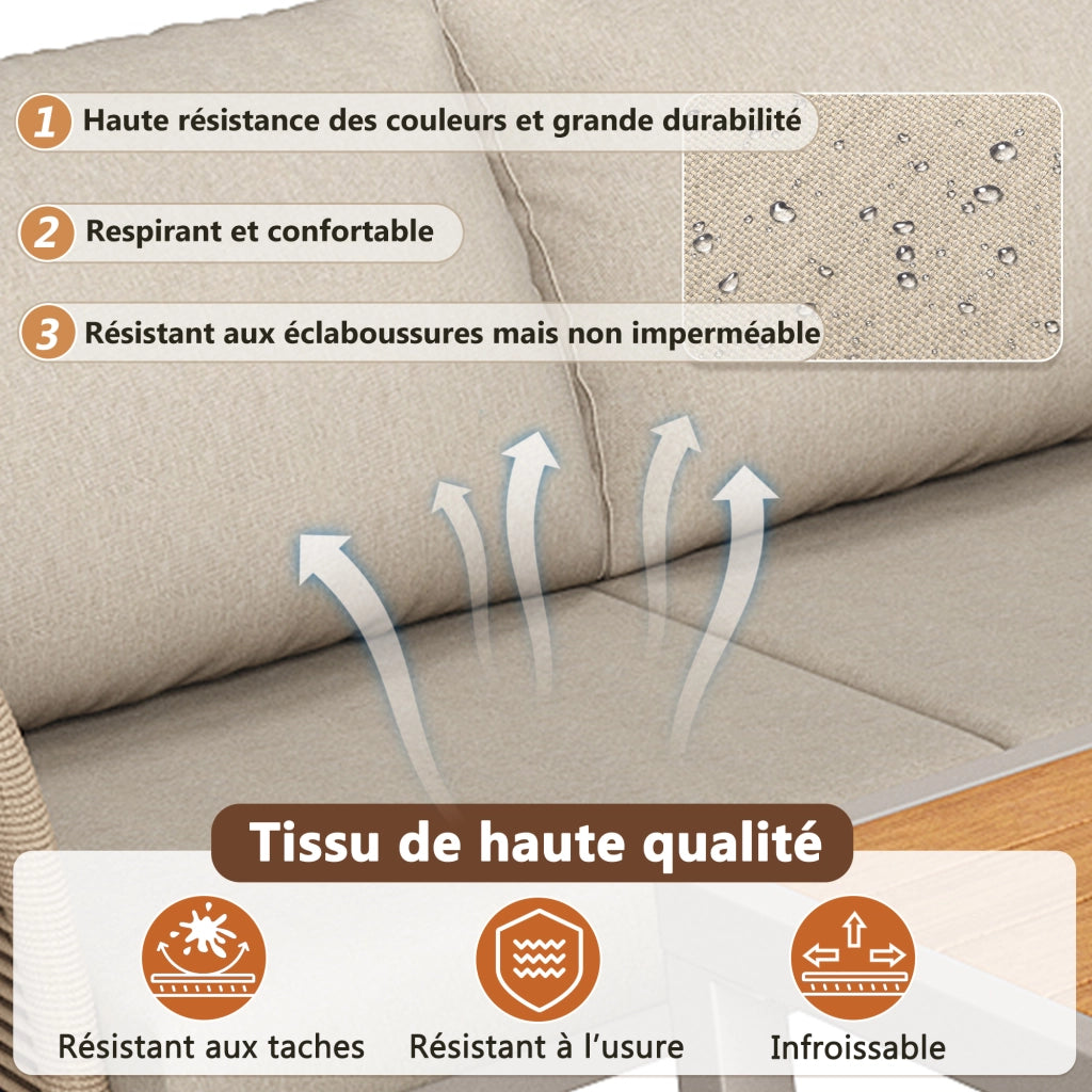 Salotto da Giardino con 4 Divani; Tavolino e Cuscini per 7 Persone; Ferro; Beige