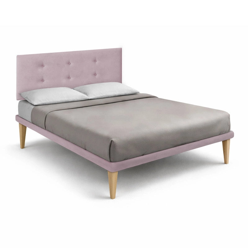 Letto imbottito Letto Matrimoniale alla Francese 140x200 cm Button - Con rete,Glicine,Microfibra