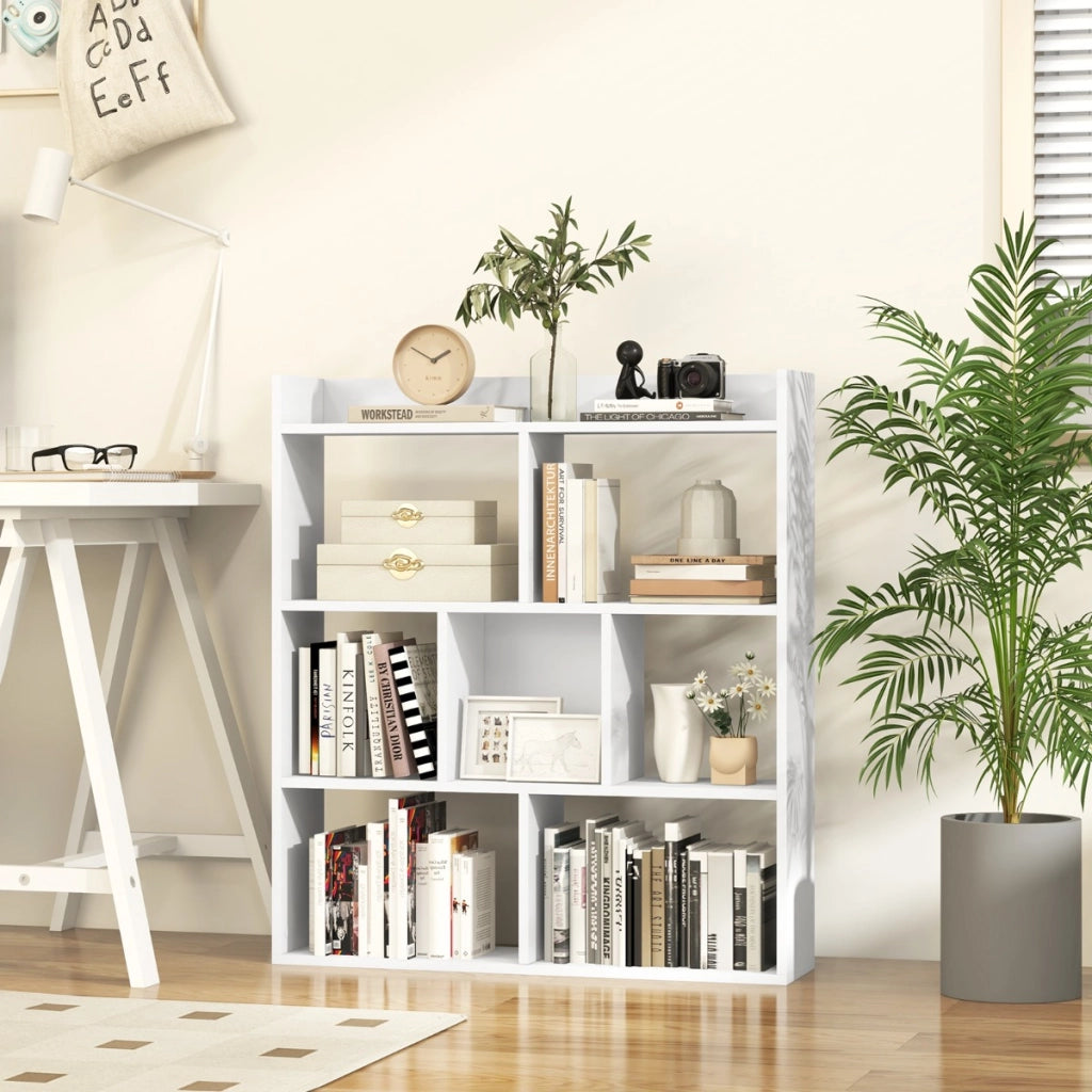 Libreria a cubi aperti con 7 scomparti, Mensola espositiva per l'archiviazione in legno per studio soggiorno Bianco-Librerie