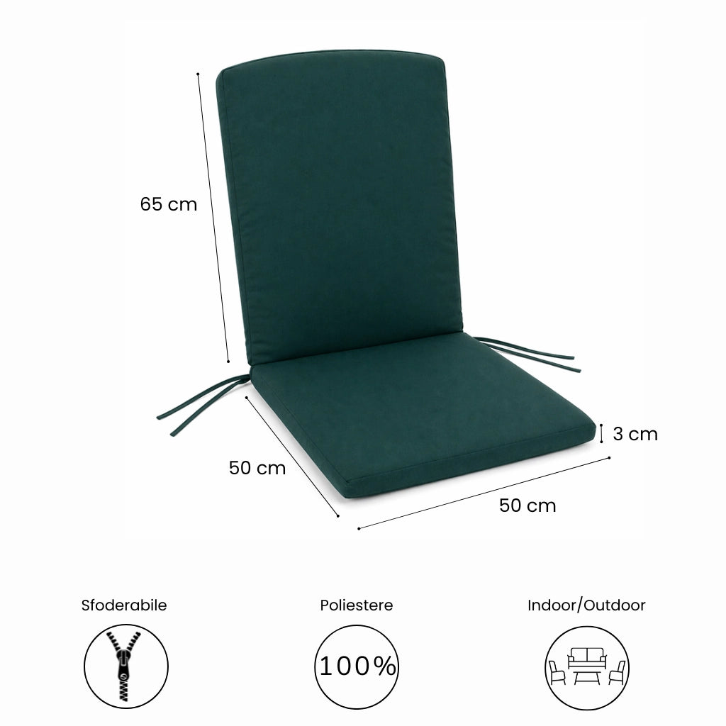 Cuscino con schienale per sedia 115x50 cm con Laccetti in poliestere - Verde