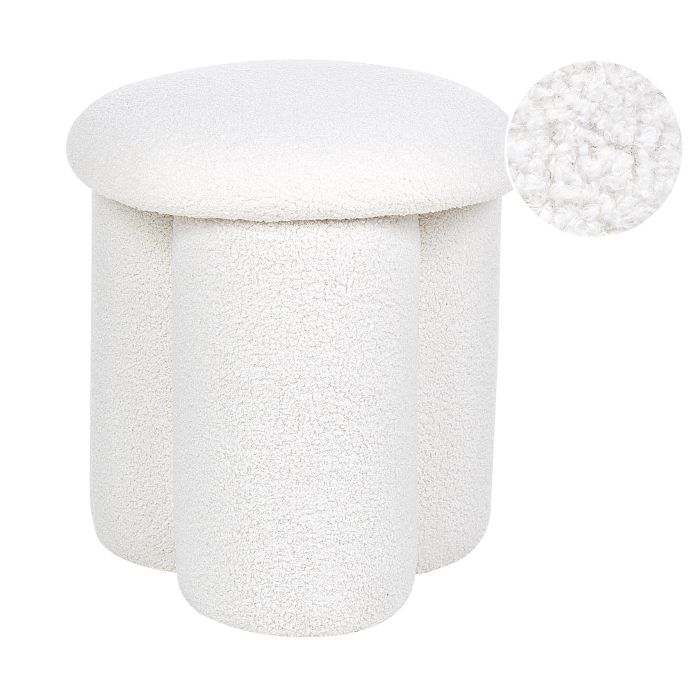 Pouf Bianco Boucle Rotondo 40 x 40 x 45 cm Poggiapiedi Tappezzeria Fungo A Forma di Soggiorno Moderno Mobili Camera Da Letto