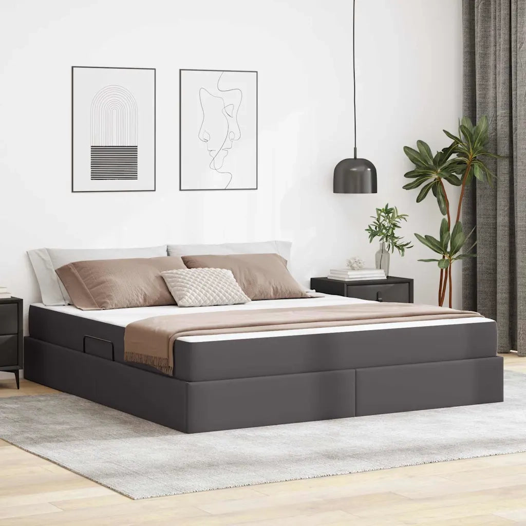 Letto con contenitore e materasso 2 pcs Grigio Pelle 3399622