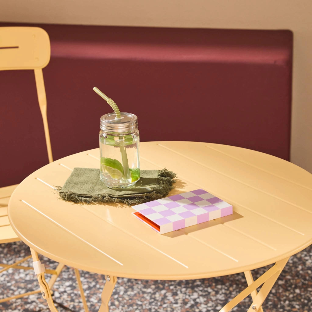 Set tavolo da giardino bistrot pieghevole rotondo in acciaio, 2 sedie,
