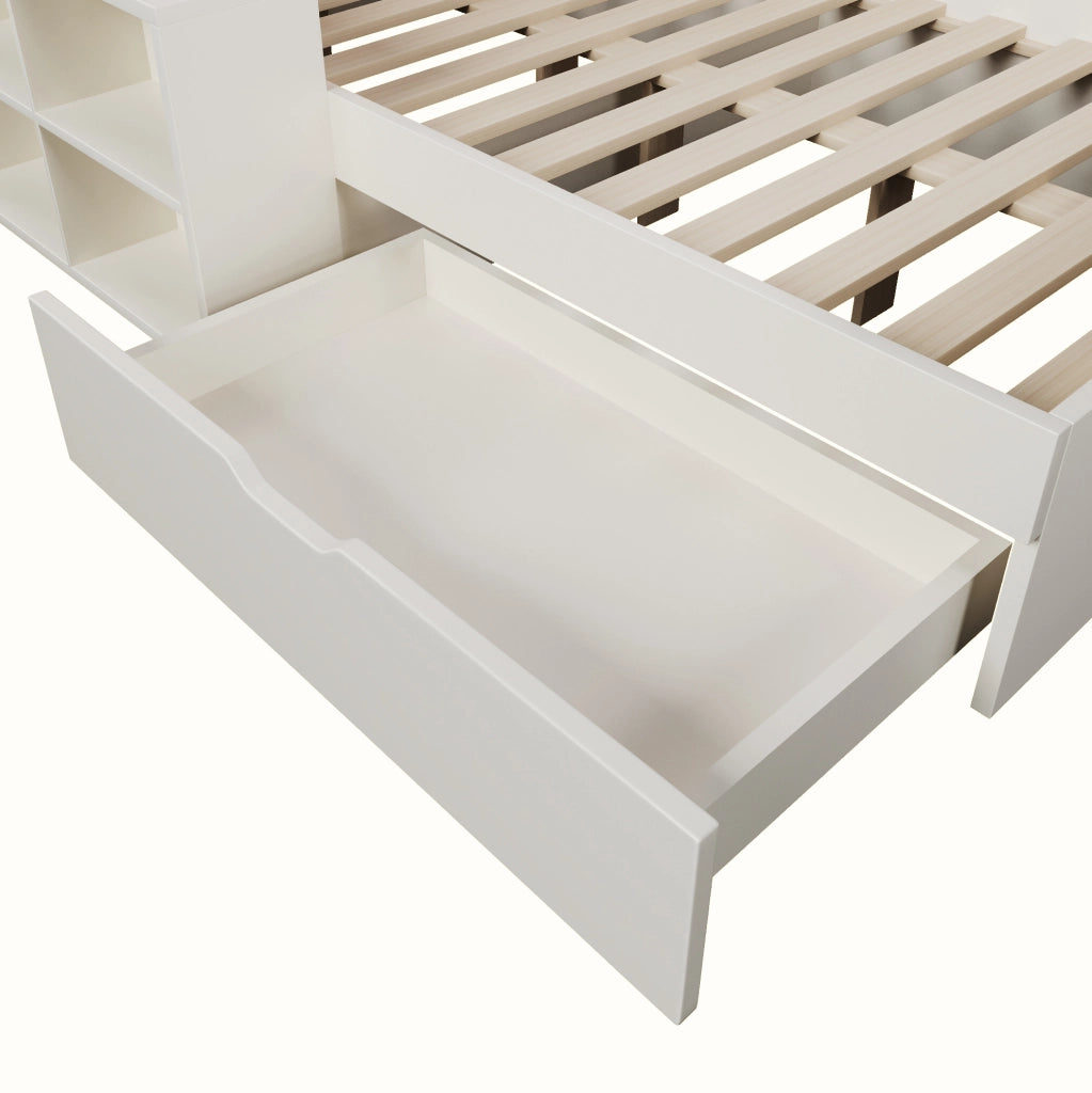 LETTO 140x190 cm con cassetti, USB, Type-C e luci Bianco
