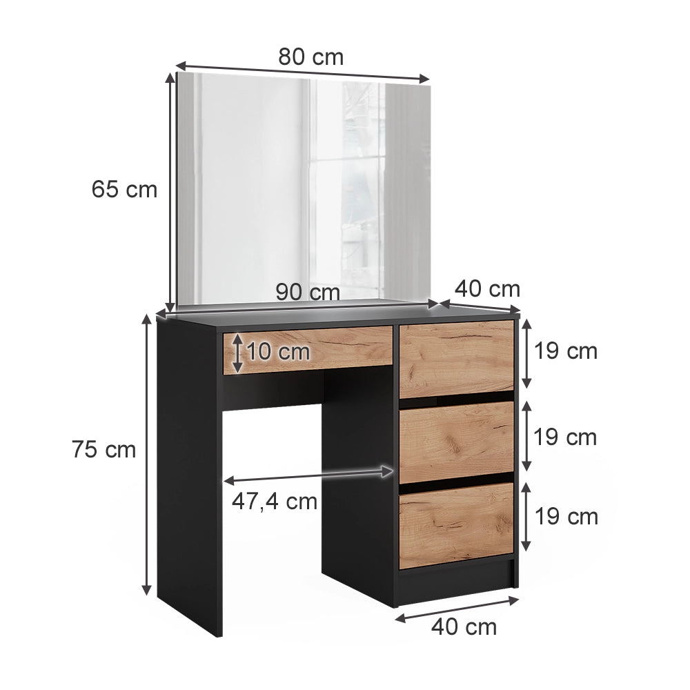 Vicco Tavolo da toilette Antracite/quercia dorata 90 cm con specchio