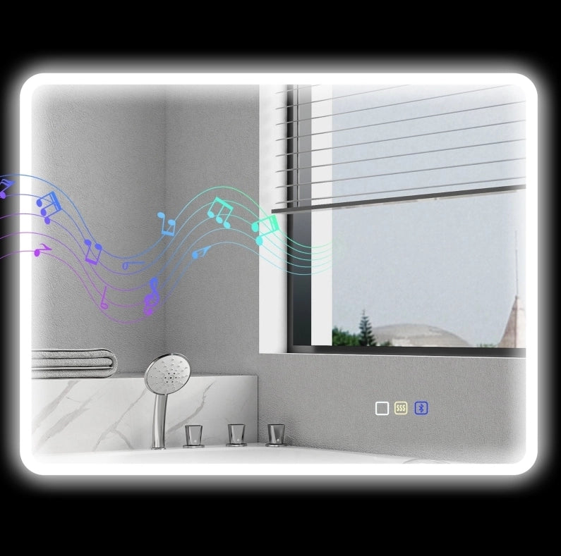 Specchio da Bagno LED Bluetooth 90x70cm Argento, Touchscreen, Anti-Bug, Memoria