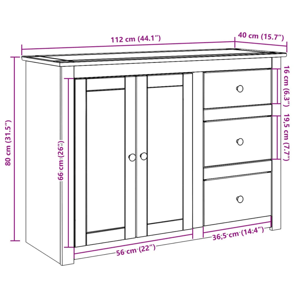 Buffet credenza cassettiera armadio mobile contenitore organizer per cucina soggiorno salotto con cassetti 112 x 40 x 80 cm legno di pino massiccio marrone 02_0030129