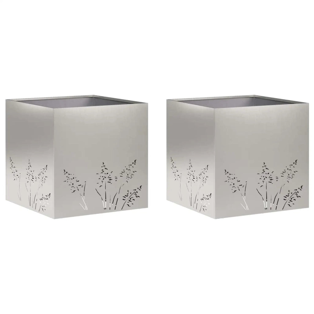 Vaso da giardino 2 pz Argento 50 x 50 x 49 cm Acciaio Inox 8005801