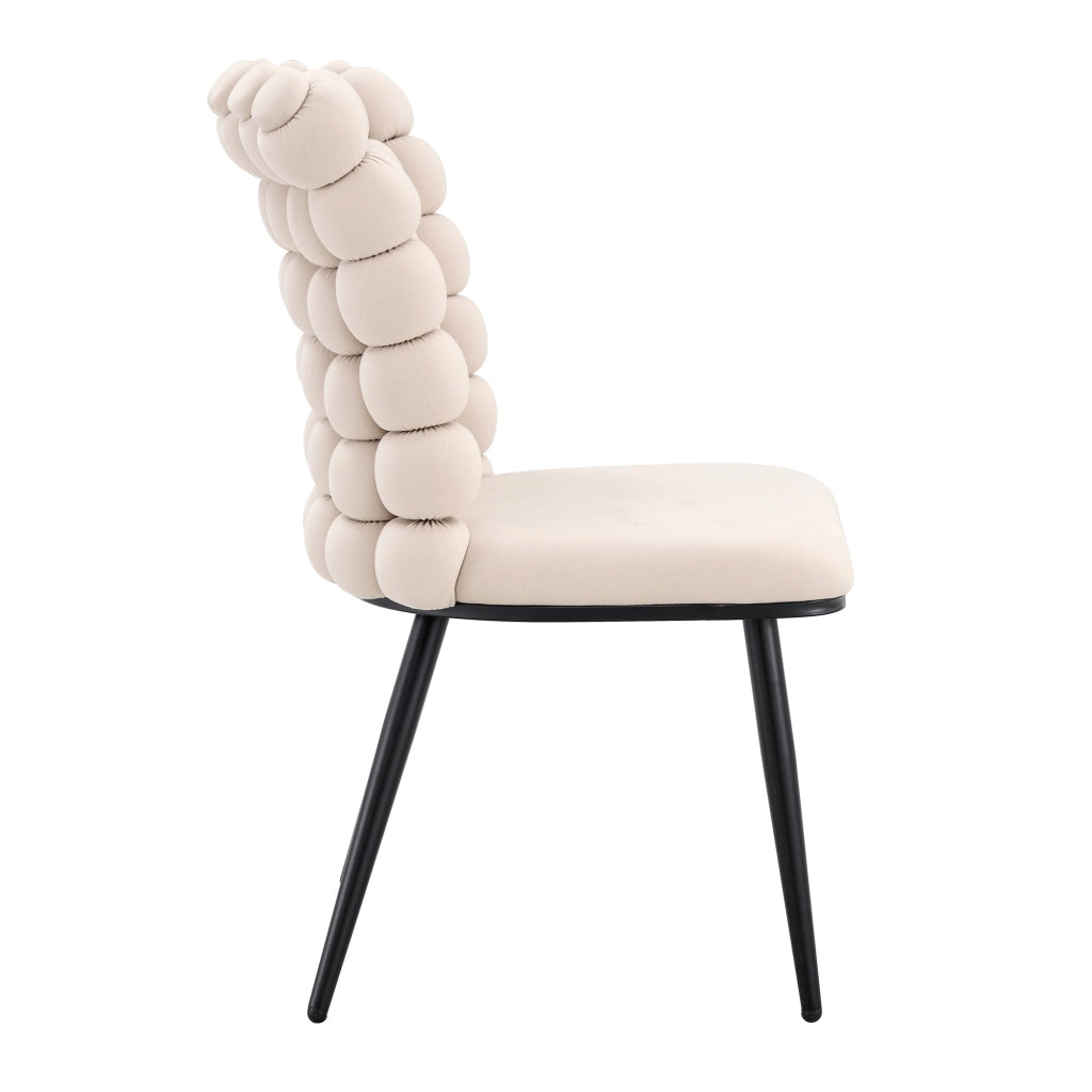Sedia da pranzo in velluto avorio con gambe in metallo nero, design moderno