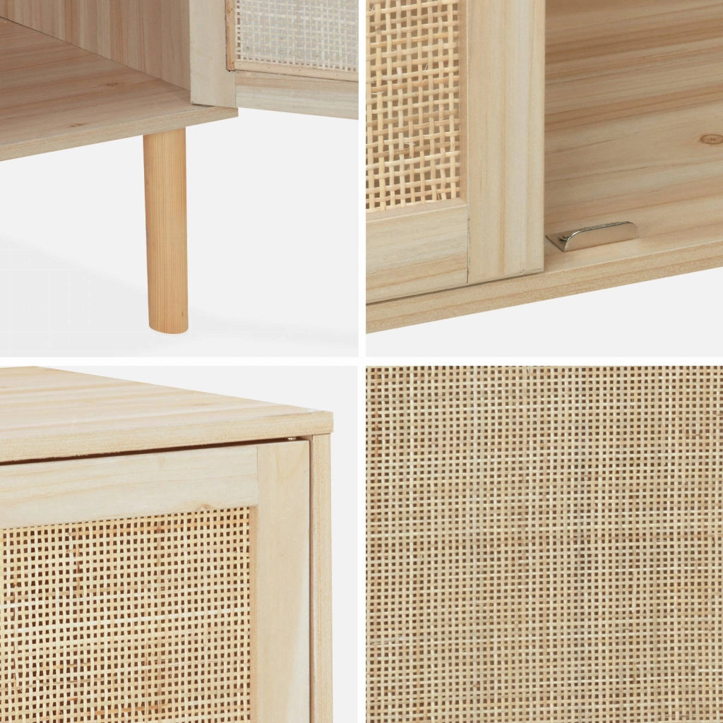 Credenza effetto canna e legno a 2 ante, 80cm, marrone naturale