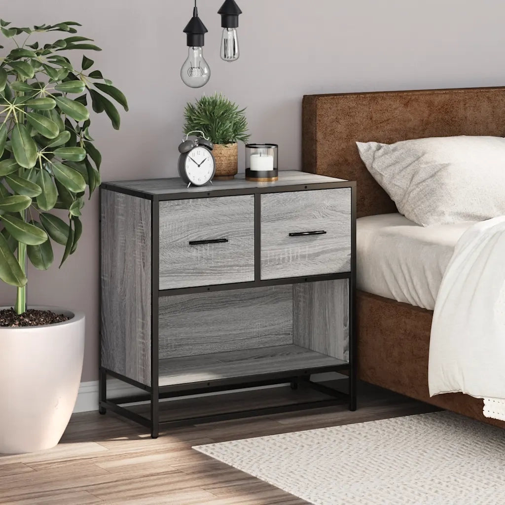 Comodino-Tavolino da notte Grigio Sonoma 60x31x60 cm Legno Multistrato e Metallo
