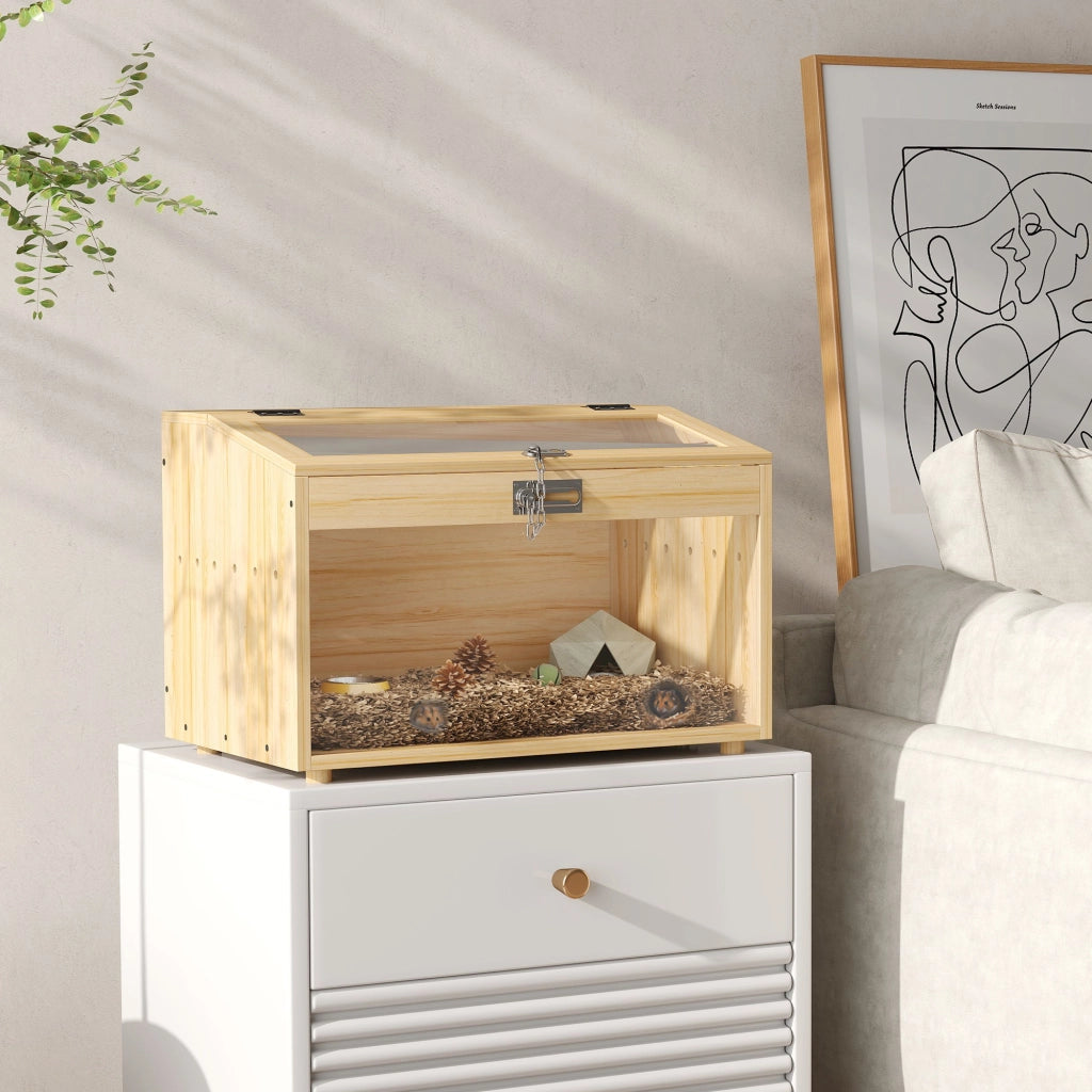 Gabbia per criceti in legno con coperchio apribile e finestra acrilica ¨C Minimal ¨C 55x35x35 cm
