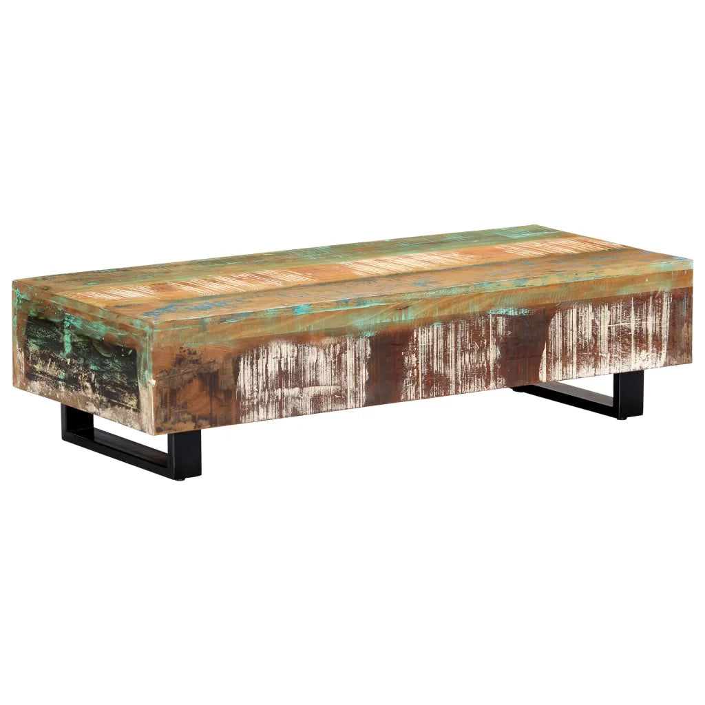 Tavolino da CaffÃ¨ 120x50x30cm Legno Massello Recuperato Acciaio cod mxl 19777