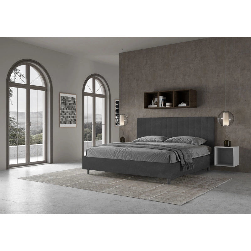 Letto imbottito Matrimoniale 180x210 cm Agueda - Contenitore,Microfibra,Grigio