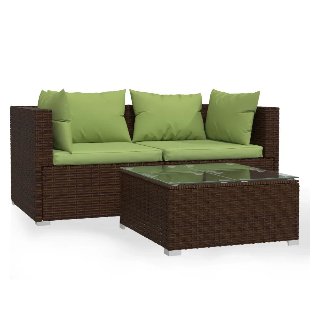 Set Divani da Giardino con Cuscini 3 pz in Polyrattan Marrone cod mxl 37782