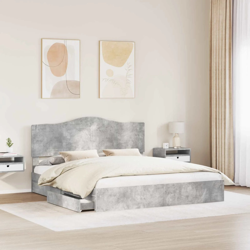 Letto con Contenitore con testiera Grigio cemento 200 x 200 cm 3413474